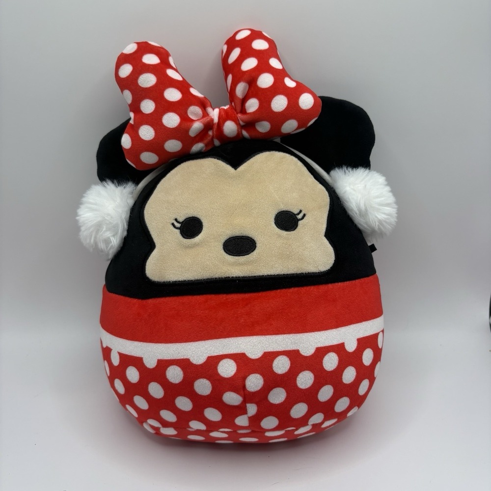 10" Squishmallow Minnie Mouse Plush Toy KellyToy Disney Earmuffs Red Polka Dot
